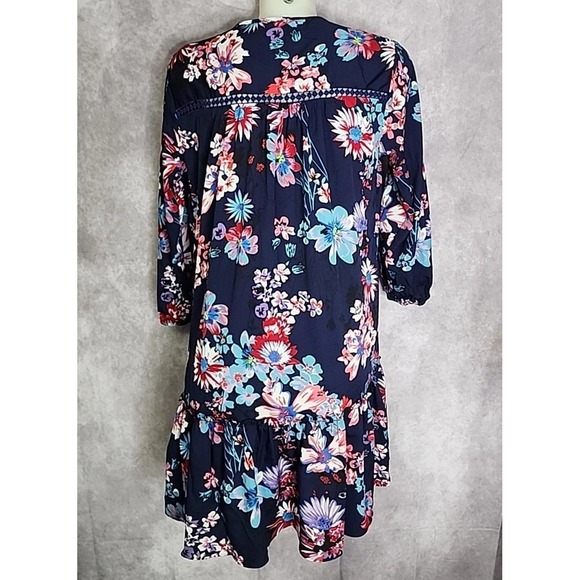 Blue Ruffle Floral Shift Dress Womens‎ Small Short Tie Neck Line Philosophy - Picture 3 of 9